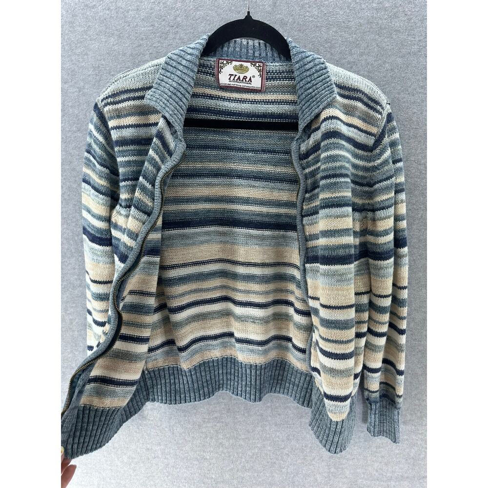 VTG Tiara International Womens sz M (see disc.) Y2K Cotton Striped Knit Sweater - Picture 5 of 8